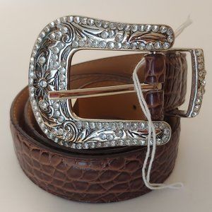 Western Belt NWOT S M Rhinestone Silvertone Brown
